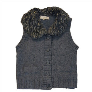 LOFT Vintage Dark Gray Faux Fur Collar Vest